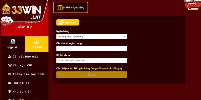 Rút tiền 33WIN cần thỏa mãn các điều kiện