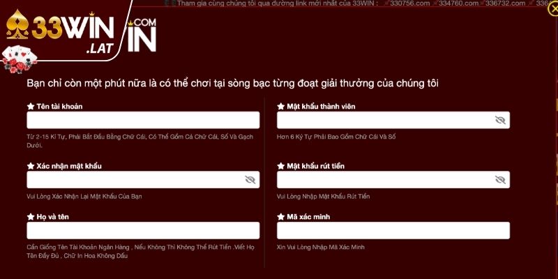 Yêu cầu cần đáp ứng khi đăng ký 33WIN